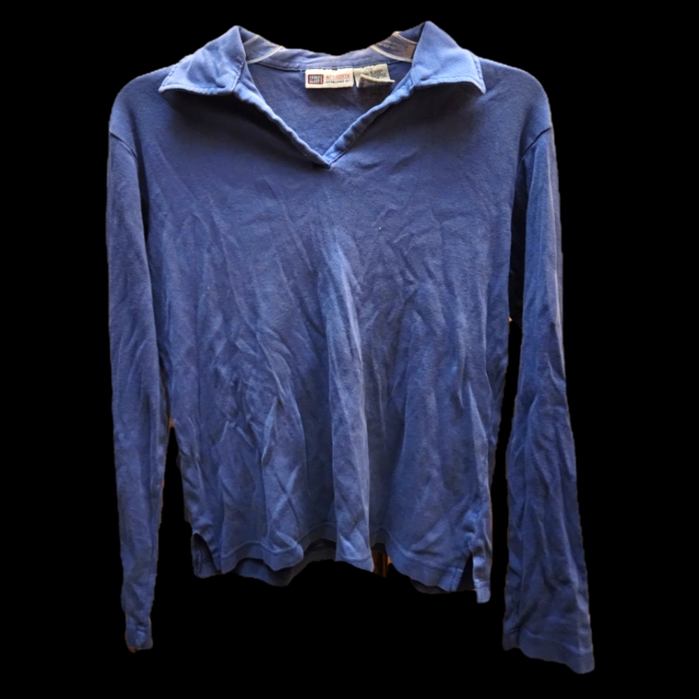 Faded Glory 🇺🇸 Blue Long Sleeve Polo Shirt - Picture 2 of 3